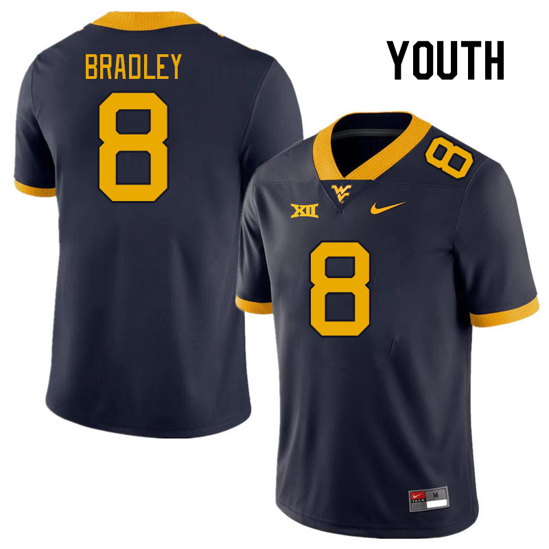 Youth #8 Tyrin Bradley West Virginia Mountaineers College Football Jerseys Stitched Sale-Navy - Click Image to Close